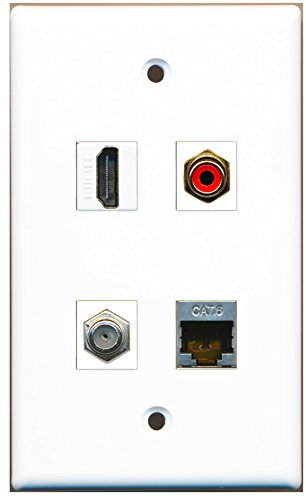 RiteAV - 1 Port HDMI 1 Port RCA Red 1 Port Coax Cable TV- F-Type 1 Port Shielded Cat6 Ethernet Wall Plate