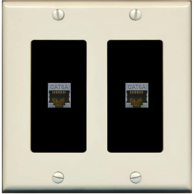 RiteAV 2 Port Cat6A Wall Plate - 2 Gang [Light-Almond/Black]