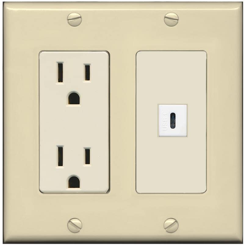 RiteAV USBC Wall Plate - Outlet [Ivory/Light-Almond]