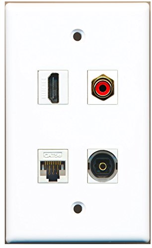 RiteAV - 1 Port HDMI 1 Port RCA Red 1 Port Toslink 1 Port Cat5e Ethernet White Wall Plate