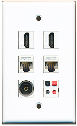 RiteAV - 2 HDMI 1 Port Toslink 2 Port Cat5e Ethernet White 1 Port Speaker Wall Plate