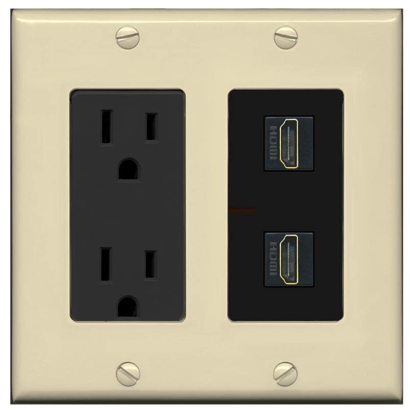 RiteAV HDMI Wall Plate 2 Port - Outlet [Ivory/Black]