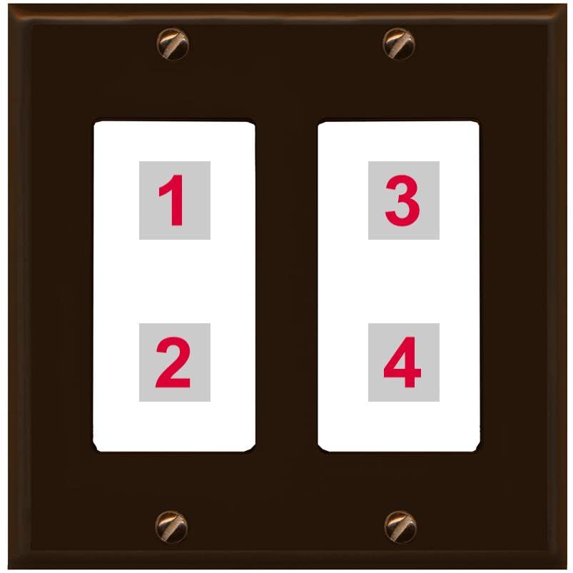 RiteAV Custom 4 Port Custom Wall Plate - 2 Gang [Brown/White]