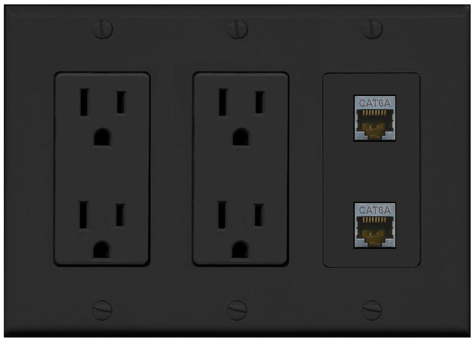 RiteAV 2 Port Cat6A Wall Plate - 3G Dual Outlet [Black/Black]
