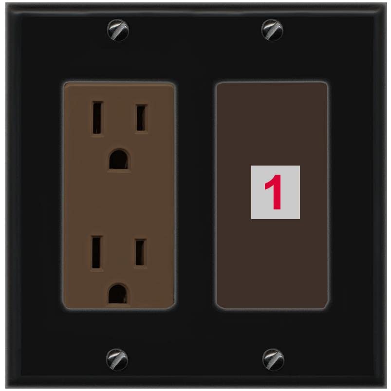 RiteAV Custom Wall Plate 1 Port - Outlet [Black/Brown]