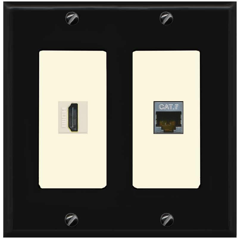 RiteAV HDMI and Cat7 Wall Plate - 2 Gang [Black/Light-Almond]