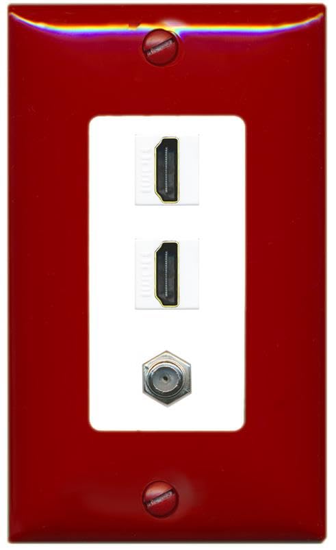 Coax 2 HDMI Wall Plate-1 Gang Red/White
