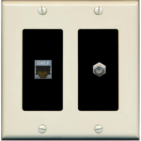 RiteAV Coax and Cat7 Wall Plate - 2 Gang [Light-Almond/Black]