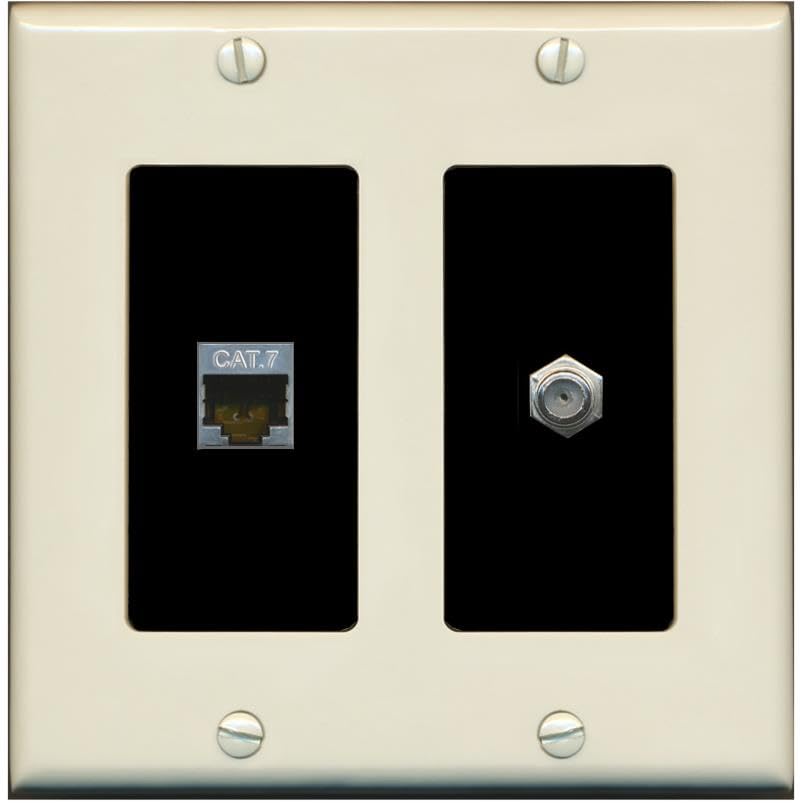 RiteAV Coax and Cat7 Wall Plate - 2 Gang [Light-Almond/Black]