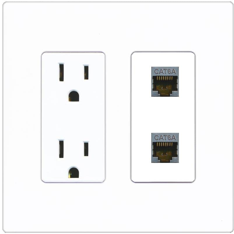 RiteAV 2 Port Cat6A Wall Plate - Outlet [Screwless White]