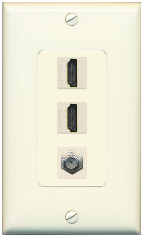 Coax 2 HDMI Wall Plate-1 Gang Light-Almond