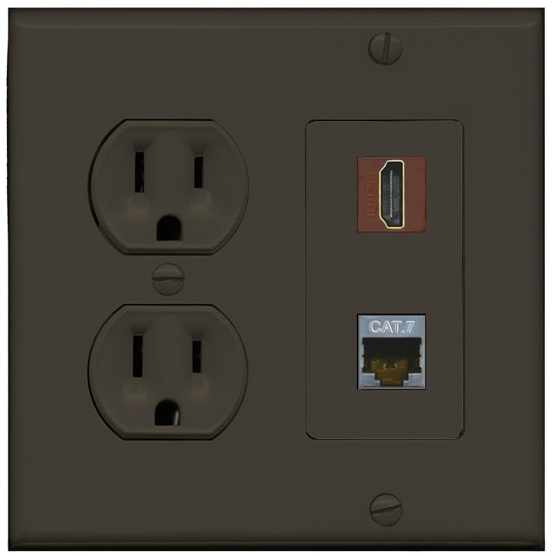 RiteAV HDMI and Cat7 Wall Plate - Round Outlet [Brown/Brown]