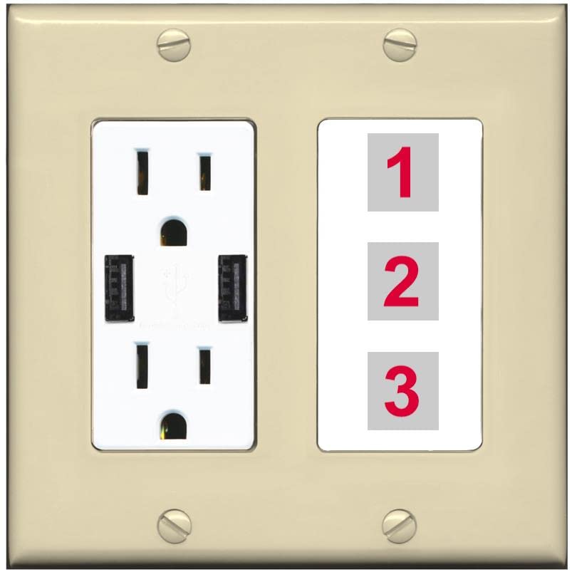 RiteAV Custom Wall Plate 3 Port - USB Charger [Ivory/White]