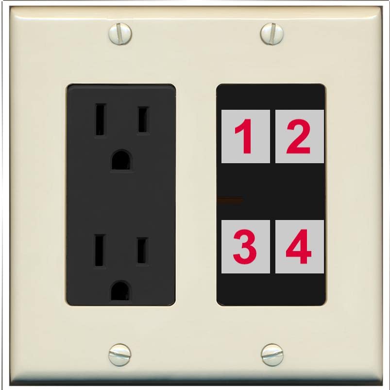 RiteAV Custom 4 Port Custom Wall Plate - Outlet [Light-Almond/Black]