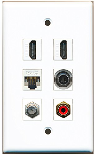 RiteAV - 2 HDMI 1 Port RCA Red 1 Port Coax Cable TV- F-Type 1 Port 3.5mm 1 Port Cat5e Ethernet White Wall Plate