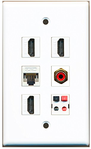 RiteAV - 3 HDMI 1 Port RCA Red 1 Port Cat5e Ethernet White 1 Port Speaker Wall Plate