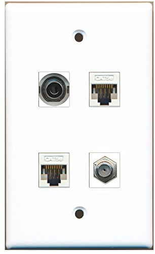 RiteAV - 1 Port Coax Cable TV- F-Type 1 Port 3.5mm 2 Port Cat5e Ethernet White Wall Plate