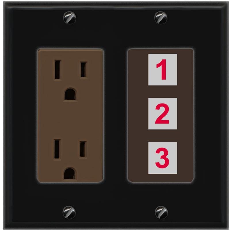 RiteAV Custom Wall Plate 3 Port - Outlet [Black/Brown]