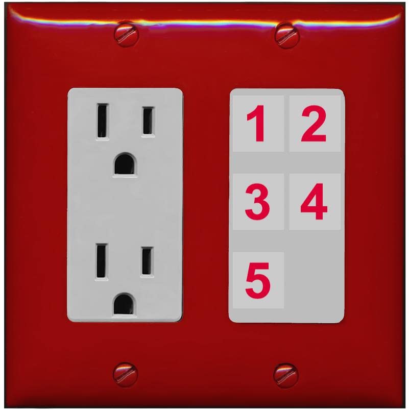 RiteAV Custom Wall Plate 5 Port - Outlet [Red/Gray]