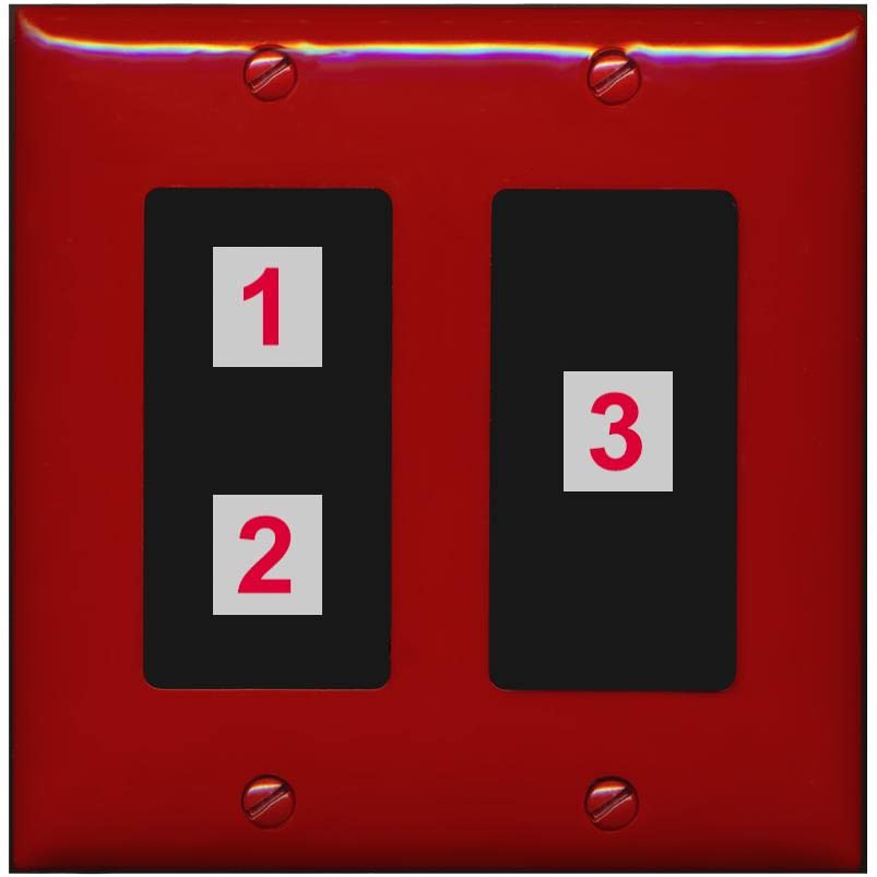 RiteAV Custom Wall Plate 3 Port - 2 Gang [Red/Black]