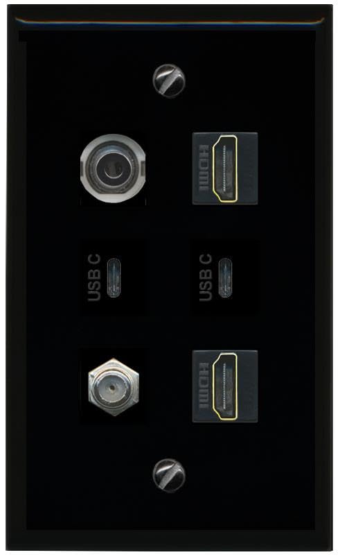 RiteAV 3.5mm Coax 2 HDMI 2 USBC Flat/Solid Wall Plate [Black]