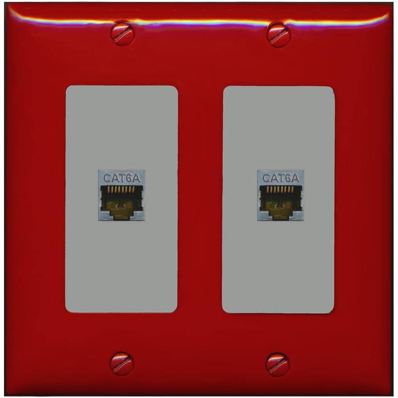 RiteAV 2 Port Cat6A Wall Plate - 2 Gang [Red/Gray]