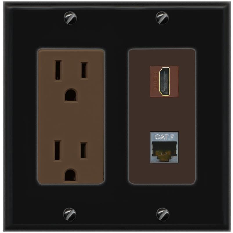 RiteAV HDMI and Cat7 Wall Plate - Outlet [Black/Brown]