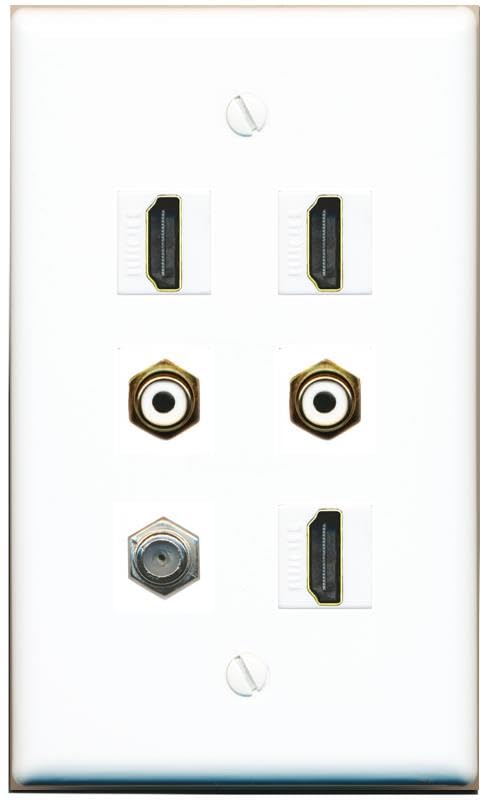 RiteAV Coax 3 HDMI 2 RCA-White Flat/Solid Wall Plate [White]