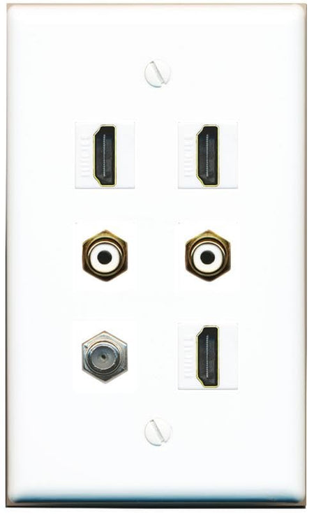 RiteAV Coax 3 HDMI 2 RCA-White Flat/Solid Wall Plate [White]