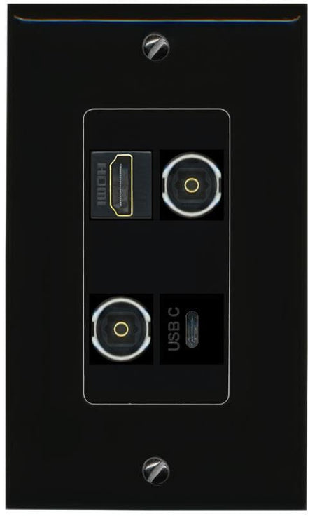 RiteAV HDMI 2 TOSLINK USBC Wall Plate Decorative [Black]