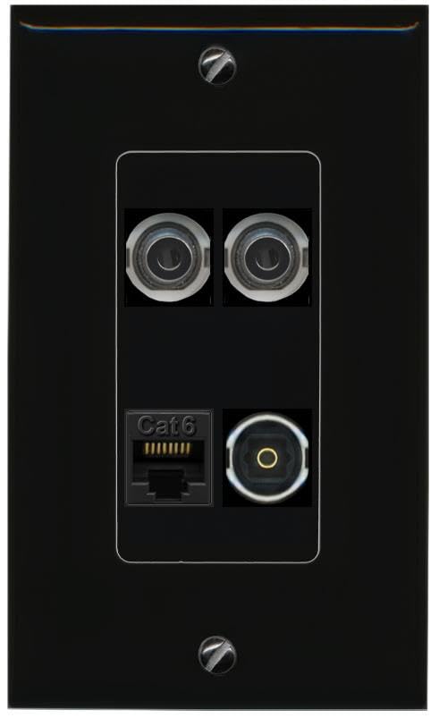 RiteAV 2 3.5mm CAT6 TOSLINK Wall Plate Decorative [Black]