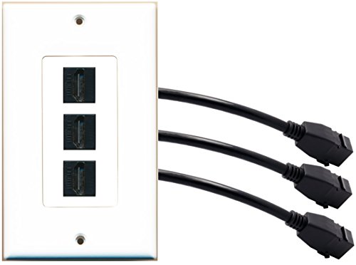 RiteAV (1 Gang Decorative 3 HDMI Black Wall Plate w/Pigtail Extension Cable White