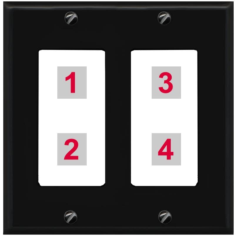 RiteAV Custom 4 Port Custom Wall Plate - 2 Gang [Black/White]