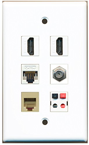 RiteAV - 2 HDMI 1 Port Coax Cable TV- F-Type 1 Port Phone RJ11 RJ12 Beige 1 Port Cat5e Ethernet White 1 Port Speaker Wall Plate