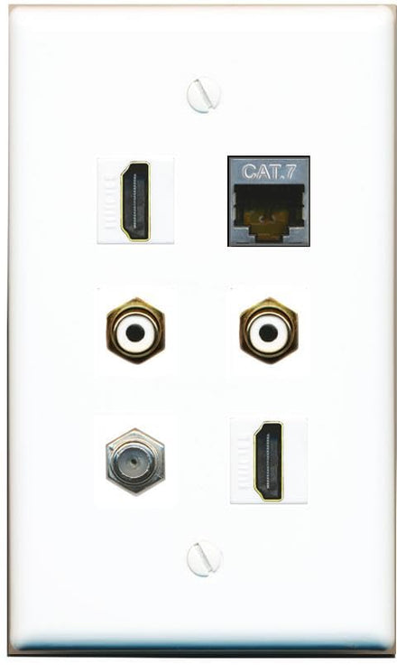 RiteAV CAT7 Coax 2 HDMI 2 RCA-White Flat/Solid Wall Plate [White]