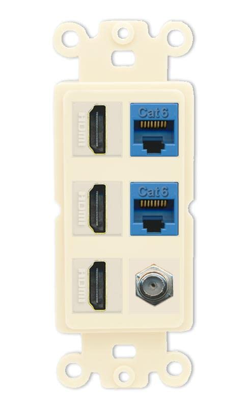 RiteAV 3 HDMI Wall Plate 2 Cat6 1 Coax - Rocker [Light-Almond]