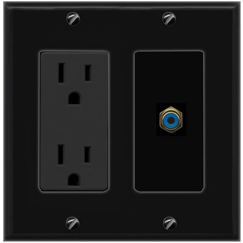 RiteAV RCA-BLUE Wall Plate with Power Outlet [Black]