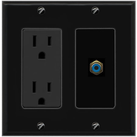 RiteAV RCA-BLUE Wall Plate with Power Outlet [Black]