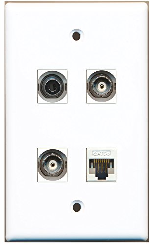 RiteAV - 1 Port 3.5mm 2 Port BNC 1 Port Cat5e Ethernet White Wall Plate