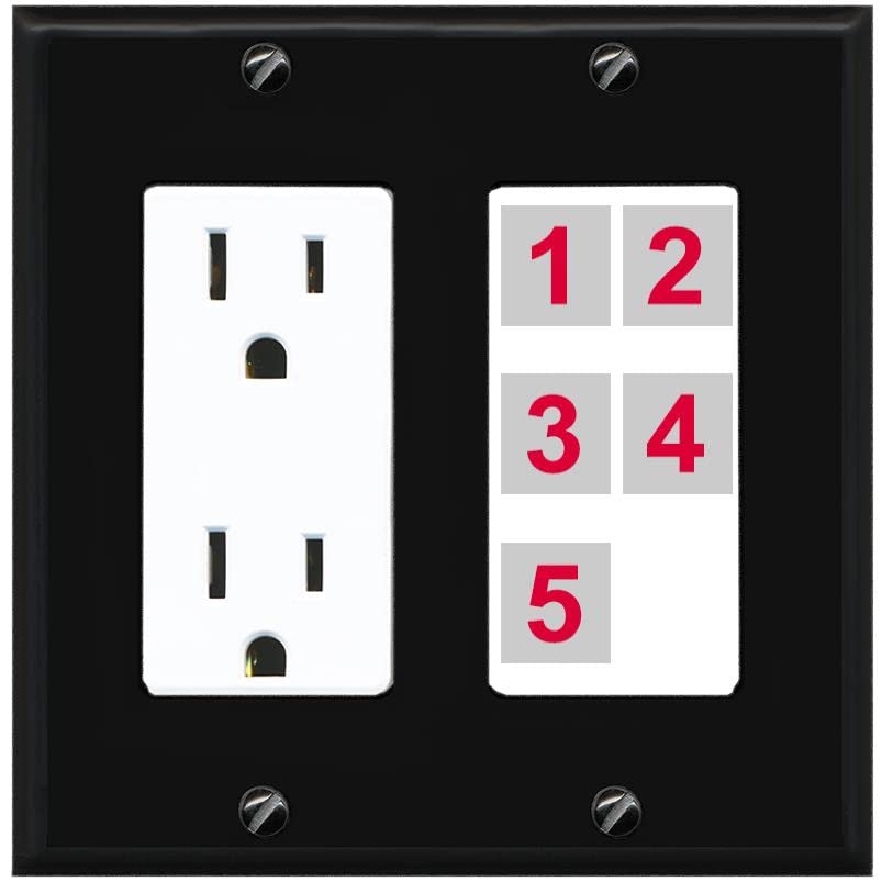 RiteAV Custom Wall Plate 5 Port - Outlet [Black/White]