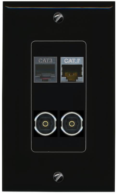 RiteAV CAT7 PHONE 2 TOSLINK Wall Plate Decorative [Black]