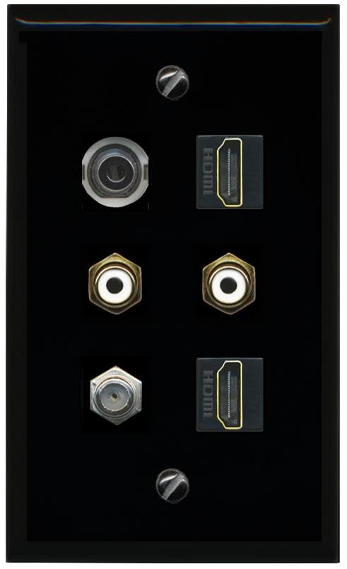 RiteAV 3.5mm Coax 2 HDMI 2 RCA White Flat/Solid Wall Plate [Black]