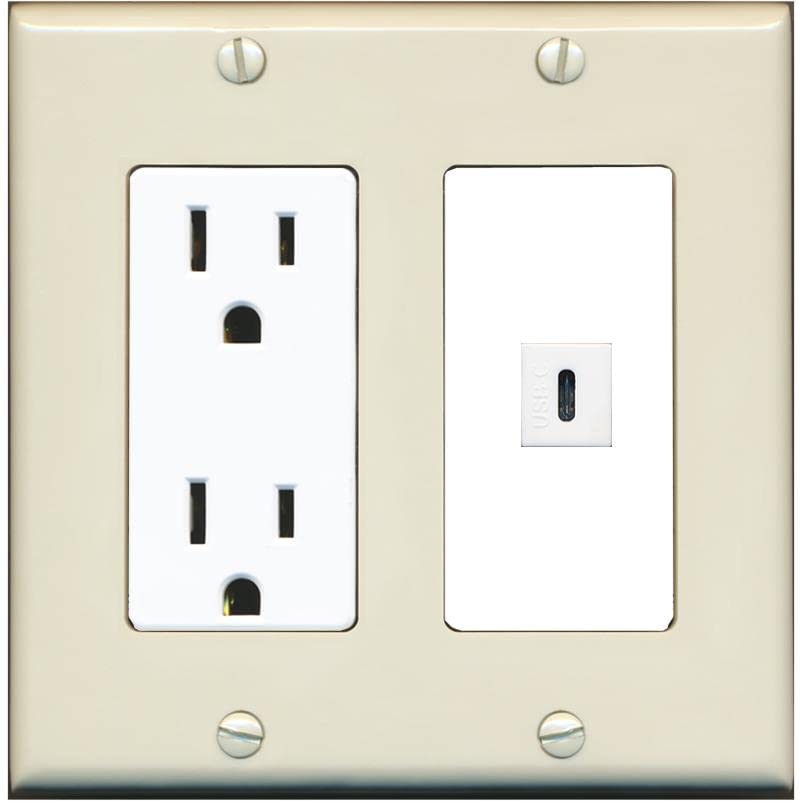 RiteAV USBC Wall Plate - Outlet [Light-Almond/White]