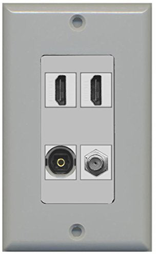 RiteAV - 2 Port HDMI 1 Port Coax Cable TV- F-Type 1 Port Toslink Wall Plate Decorative Wall Plate - Gray