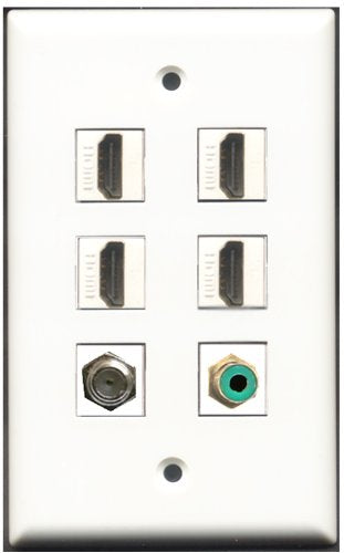 RiteAV - 4 Port HDMI 1 RCA Green 1 Coax Cable TV- F-Type Wall Plate