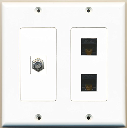 RiteAV - 1 Port Coax Cable TV- F-Type 2 Port Cat6 Ethernet Black - 2 Gang Wall Plate