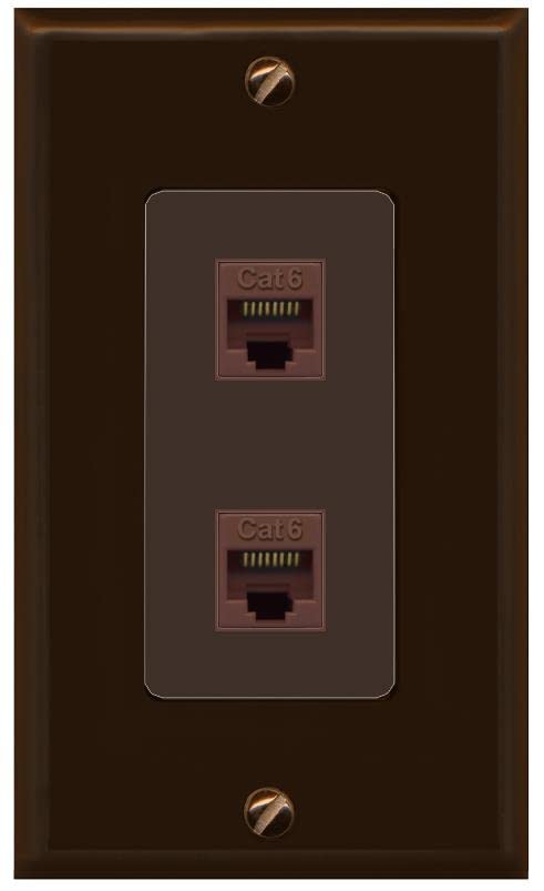 RiteAV 2 Port Cat6 Ethernet Wall Plate - 1 Gang [Brown/Brown]