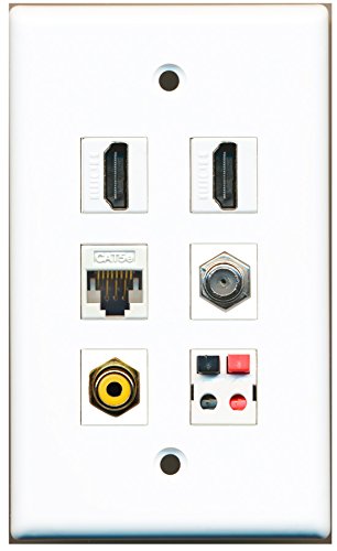 RiteAV - 2 HDMI 1 Port RCA Yellow 1 Port Coax Cable TV- F-Type 1 Port Cat5e Ethernet White 1 Port Speaker Wall Plate