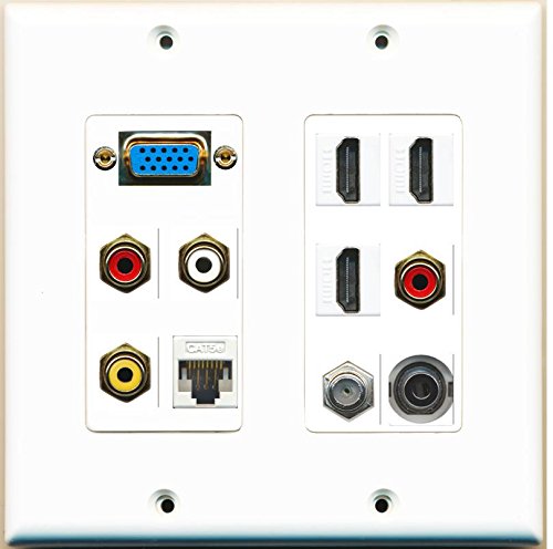 RiteAV - (SVGA Plate 2 Gang 3 HDMI Coax Cat5e White Composite Video RCA 3.5mm Wall Plate