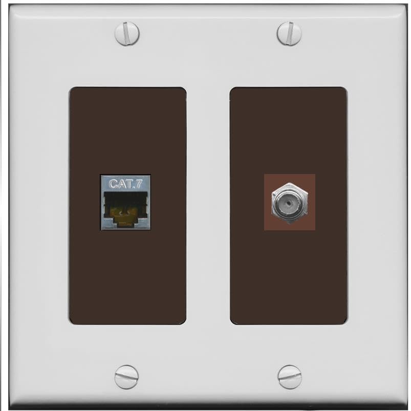 RiteAV Coax and Cat7 Wall Plate - 2 Gang [Gray/Brown]